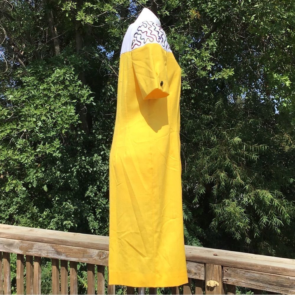 Leslie Fay Collection Yellow Vintage Align Midi Dress Short Sleeve Size 12 - Picture 5 of 16